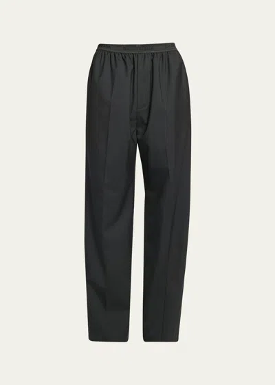 Balenciaga Men's Wool Ripstop Elastic-waist Pants In Black