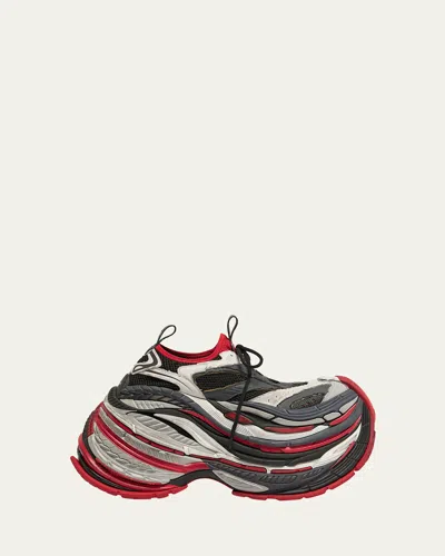 Balenciaga Men's Platform Reduced Trainers In Black/grey/red In Black, Gray And Red