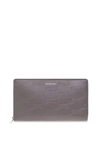 BALENCIAGA MEN'S ZIPPED LEATHER CONTINENTAL WALLET