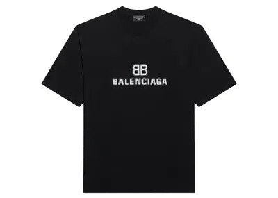 Pre-owned Balenciaga Mens Bb Pixel Medium Fit T-shirt In Black