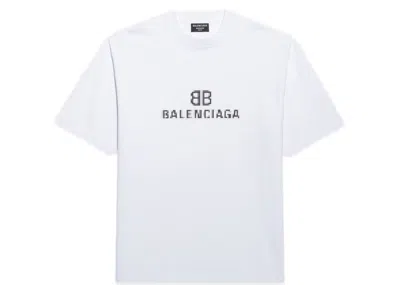 Pre-owned Balenciaga Mens Bb Pixel Medium Fit T-shirt In White