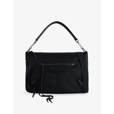 Balenciaga Mens Black Le City Moto Medium Shell-woven Bag