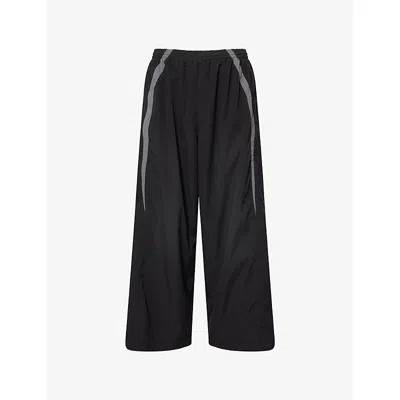 Balenciaga Mens Black/elephant Grey Drawstring Wide-leg Woven Jogging Bottoms