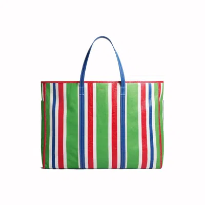 Pre-owned Balenciaga Mens Chatelet Carry All Xl Tote Bagwhite In Green/red/blue In Multi