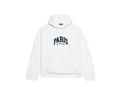 Pre-owned Balenciaga Mens Cities Paris Wide Fit Hoodie In White