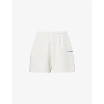 Balenciaga Mens Embroidered-logo Relaxed-fit Cotton-jersey Shorts Dirty Wht/sport Blue