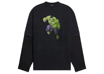 Pre-owned Balenciaga Mens Hulk 2021 Marvel Layered T-shirt In Black