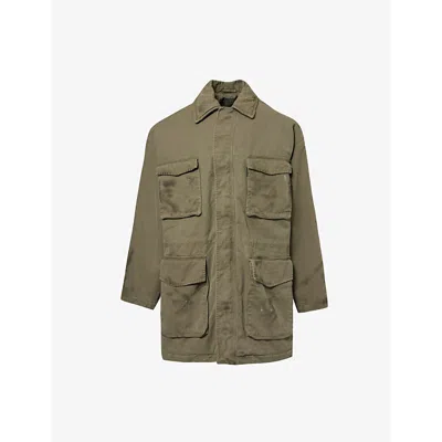 Balenciaga Mens  Spread-collar Flap-pocket Regular-fit Cotton Coat In Linden