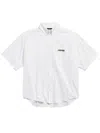 Balenciaga Short Sleeve Silk Blend Button Down Shirt In White