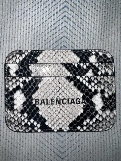 Pre-owned Balenciaga Mens White And Black Leather Python Design Credit Card Holder