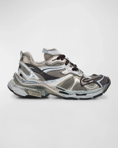 Balenciaga Mesh Lace-up Runner Sneakers In Taupe Mix