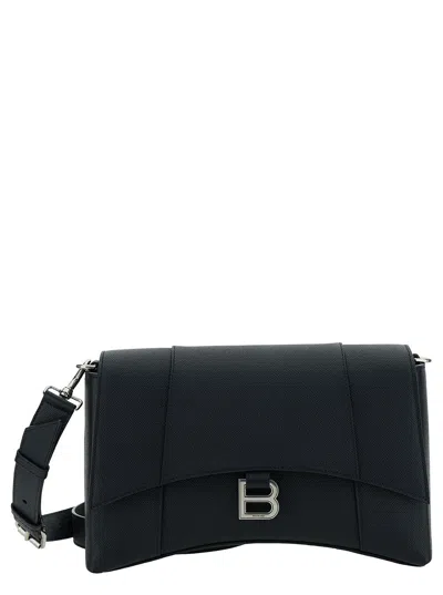 Balenciaga 'messenger Downtown' Black Cross-body Bag With B Logo In Semi Matte Leather Man