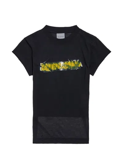 Balenciaga Messy Spray T-shirt With Cut-out Back In Cotton Black In Multi