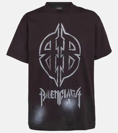 Balenciaga Metal Bb Oversized Cotton Jersey T-shirt In Black