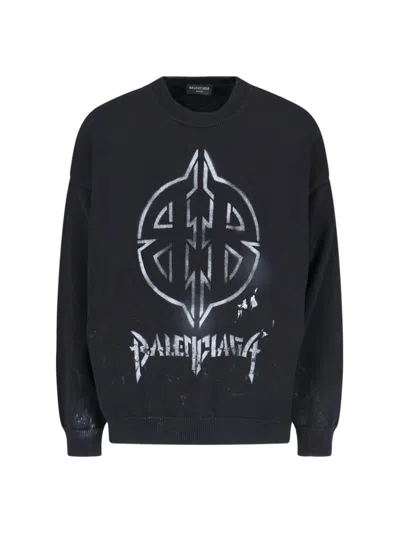 Balenciaga Metal Bb Stencil Crew Neck Sweatshirt In Black