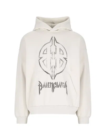 Balenciaga "metal Bb Stencil" Logo Hoodie In Cream