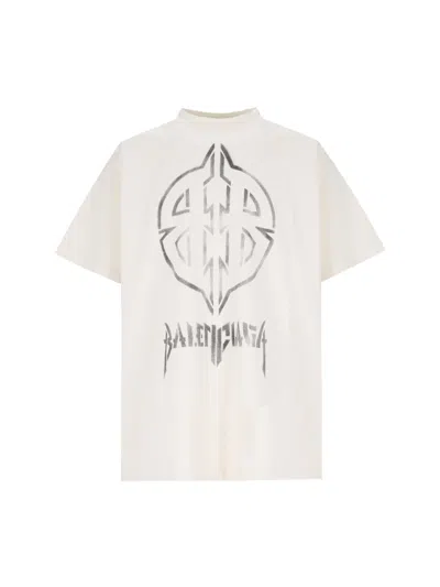 Balenciaga "metal Bb Stencil" Logo T-shirt In Cream