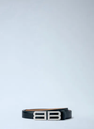Balenciaga Metal Logo Buckle Leather Belt In Black