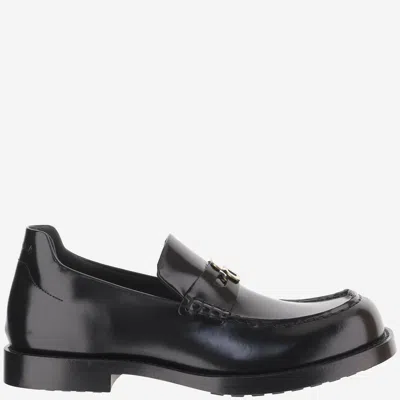 Balenciaga Metal Logo Calf Leather Loafer In Black