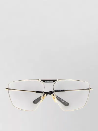Balenciaga Metal Tag 2.0 Navigator Square Sunglasses In Gold