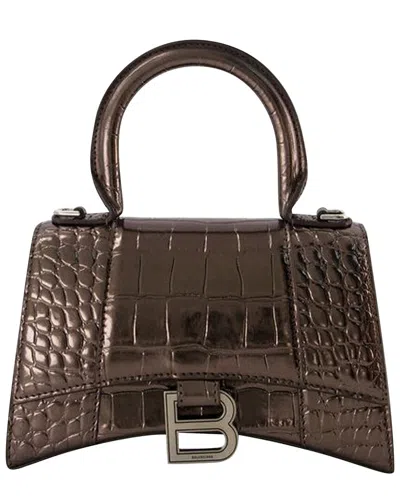 Balenciaga Metallic Calfskin Leather Hourglass Xs Bag In Brown