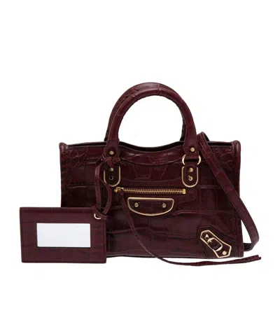 Balenciaga Metallic Edge Nano City Bag In Burgundy