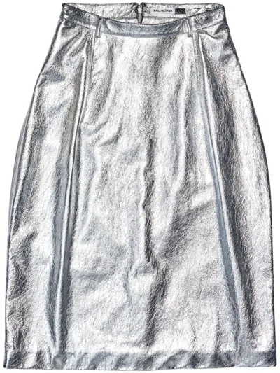 Balenciaga Metallic-effect Lamb Skin Skirt In 8106 -silver