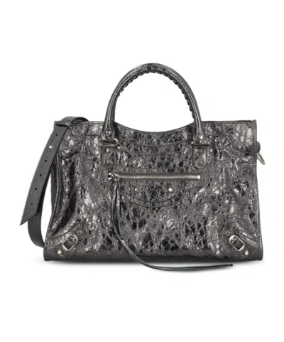 Balenciaga Metallic Embossed Top Handle Bag In Black