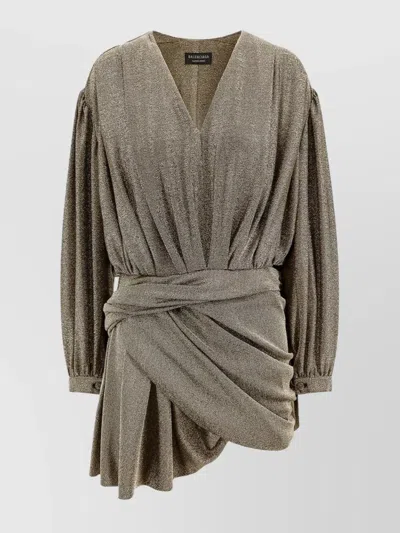 Balenciaga Metallic Finish Draped Dress With Knot Detail In Gold