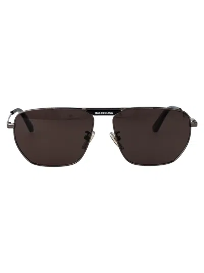 Balenciaga Metallic Grey Sunglasses In Brown