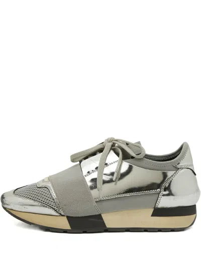 Pre-owned Balenciaga Metallic Leather Sneakers In Silver