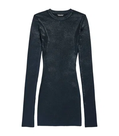 Balenciaga Metallic Long-sleeve Mini Dress In Green