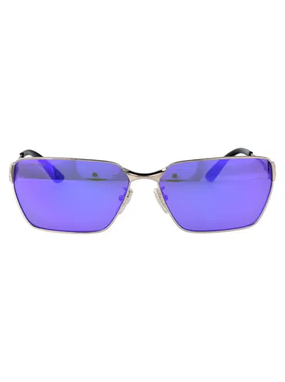 Balenciaga Metallic Silver-violet Sunglasses In Purple