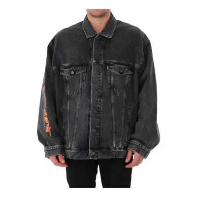 Balenciaga Metallica Oversized Denim Jacket 'washed Black Orange'