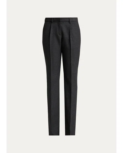 Balenciaga Micro-houndstooth Wool-blend Slim-fit Pants In Midnight Blue