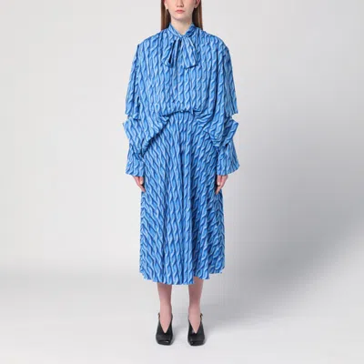 BALENCIAGA BALENCIAGA MIDI DRESS WITH BOW AND BLUE PRINT
