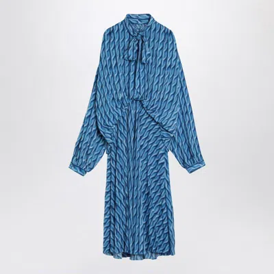 Balenciaga Midi Dress With Bow And Print In Blue