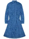 Balenciaga Patterned Draped Midi Dress In Blue