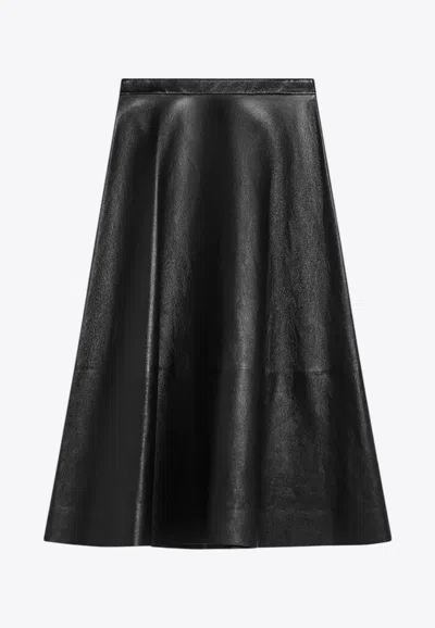 BALENCIAGA MIDI FLARED LEATHER SKIRT