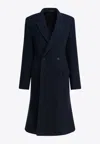 Balenciaga Women Godet Midi Double-breasted Wool Coat In Blue