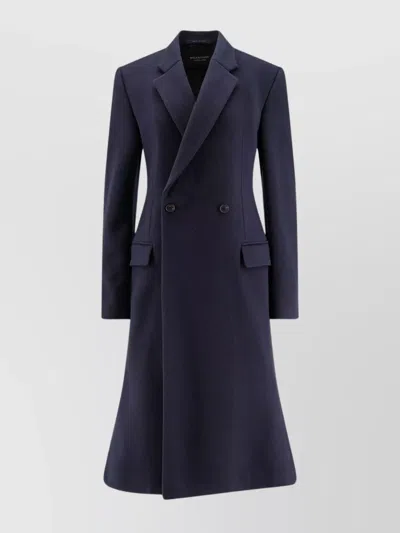 Balenciaga Godet Midi Double-breasted Wool Coat In Blue