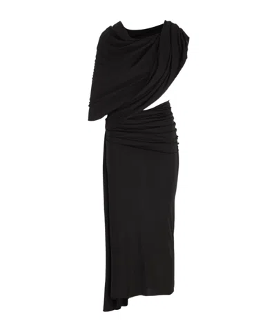 Balenciaga Midi-length Twist-front Draped Dress In Black