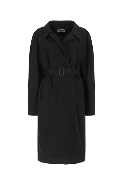 Balenciaga Midnight Blue Cotton Overcoat In Black