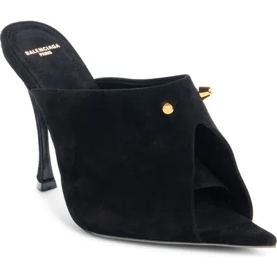 Balenciaga Midnight City Peep Toe Mule In 1080 Black/gold