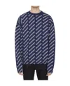 Balenciaga All-over Logo Crewneck Sweater In Blue