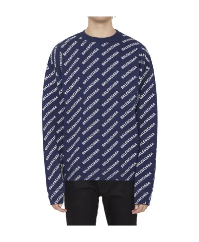 BALENCIAGA BALENCIAGA ALLOVER LOGO PRINTED CREWNECK KNIT JUMPER