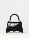 Balenciaga Hourglass Xs Croc-effect Leather Tote In Black