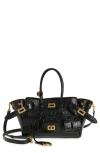 Balenciaga Mini Bel Air Croc Embossed Leather Carry All Tote In Black