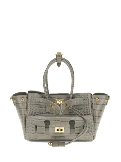 Balenciaga Mini Bel Air Crocodile-effect Leather Tote Bag In Green