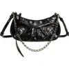 Balenciaga Cagole Mini Croc Embossed Leather Chain Strap Bag In Black